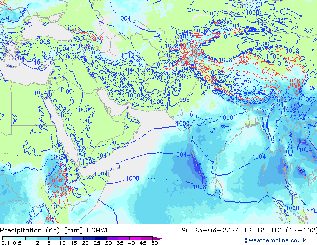 降水量 (6h) ECMWF 星期日 23.06.2024 18 UTC