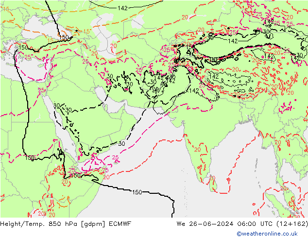 Height/Temp. 850 hPa ECMWF We 26.06.2024 06 UTC