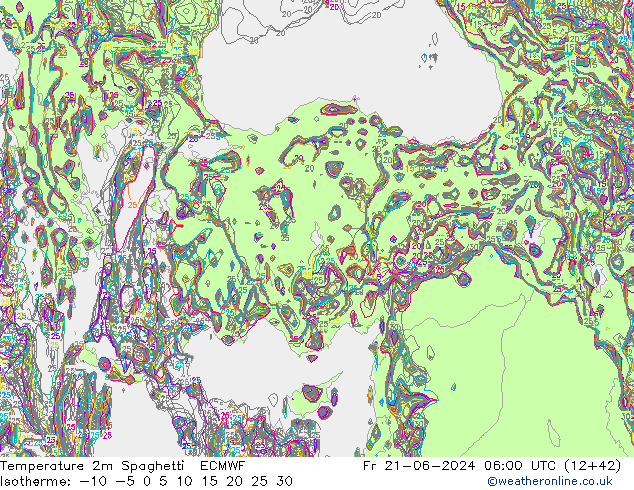 Temperature 2m Spaghetti ECMWF Pá 21.06.2024 06 UTC