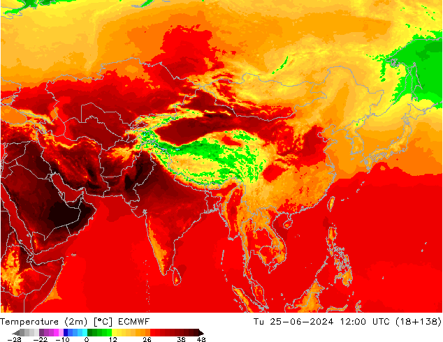 Temperature (2m) ECMWF Tu 25.06.2024 12 UTC