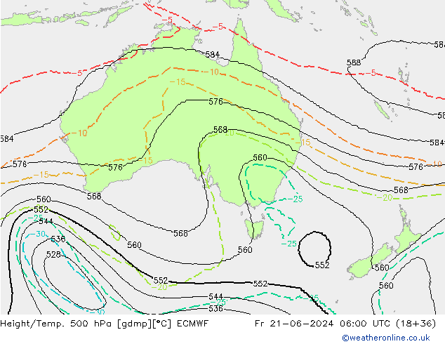 Height/Temp. 500 hPa ECMWF Fr 21.06.2024 06 UTC