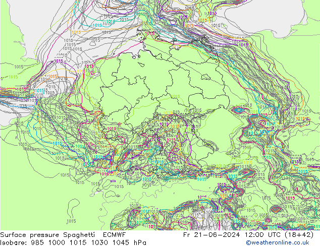 приземное давление Spaghetti ECMWF пт 21.06.2024 12 UTC