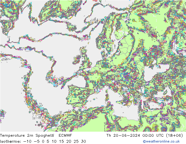 温度图 Spaghetti ECMWF 星期四 20.06.2024 00 UTC