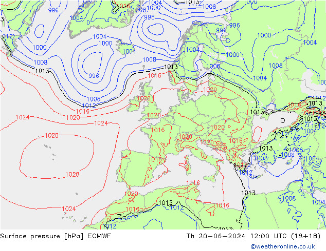 Pressione al suolo ECMWF gio 20.06.2024 12 UTC