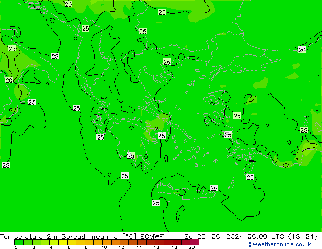 température 2m Spread ECMWF dim 23.06.2024 06 UTC