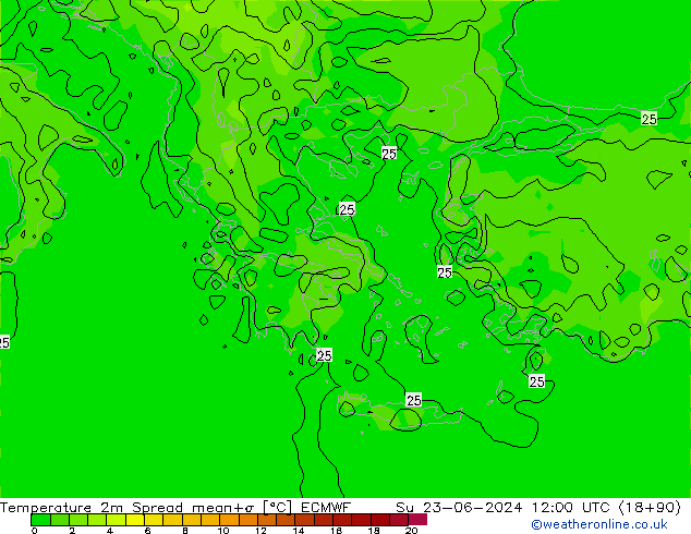 Temperature 2m Spread ECMWF Su 23.06.2024 12 UTC