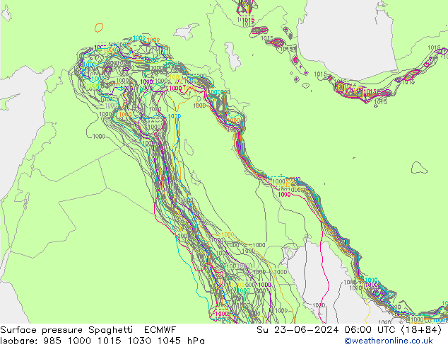 Luchtdruk op zeeniveau Spaghetti ECMWF zo 23.06.2024 06 UTC