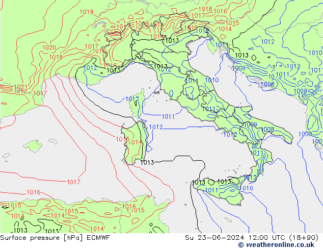 Pressione al suolo ECMWF dom 23.06.2024 12 UTC