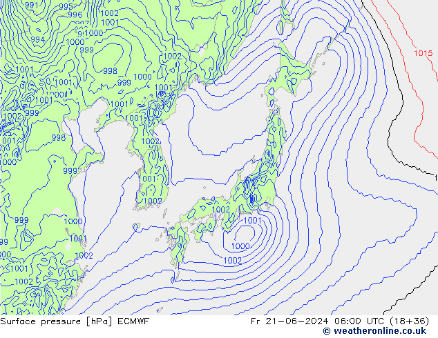 Luchtdruk (Grond) ECMWF vr 21.06.2024 06 UTC