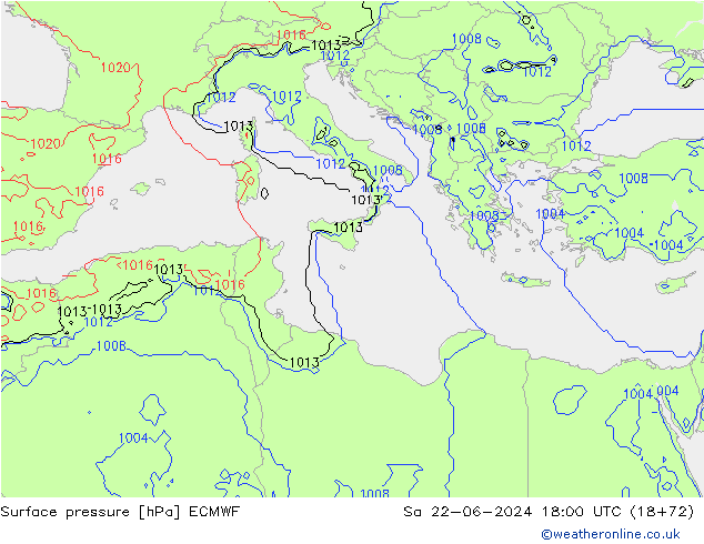 Atmosférický tlak ECMWF So 22.06.2024 18 UTC