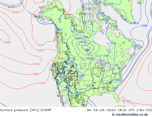 Surface pressure ECMWF Mo 24.06.2024 18 UTC