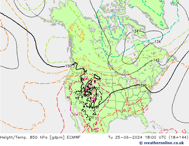 Height/Temp. 850 hPa ECMWF Tu 25.06.2024 18 UTC