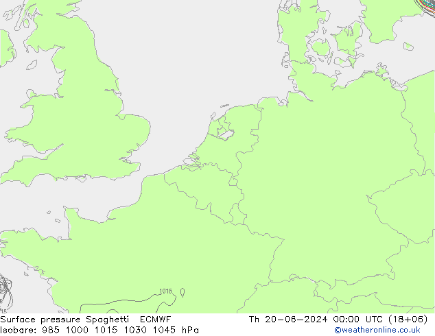 Surface pressure Spaghetti ECMWF Th 20.06.2024 00 UTC