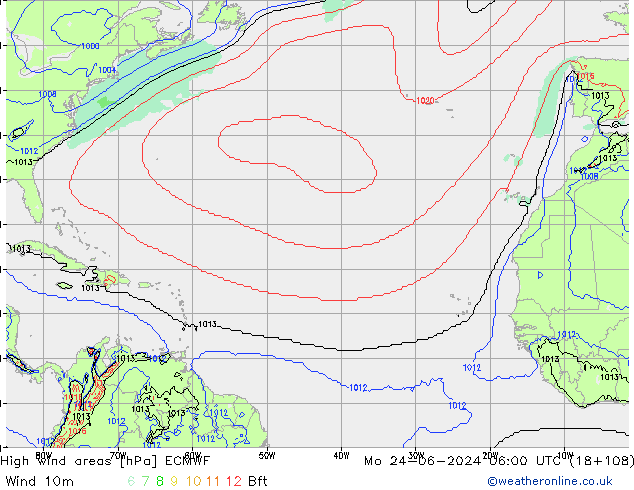 High wind areas ECMWF lun 24.06.2024 06 UTC