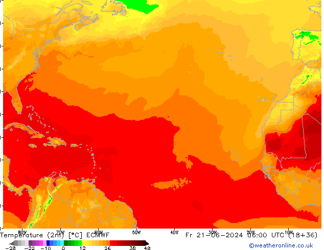 Sıcaklık Haritası (2m) ECMWF Cu 21.06.2024 06 UTC