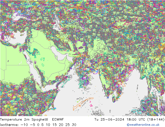 温度图 Spaghetti ECMWF 星期二 25.06.2024 18 UTC