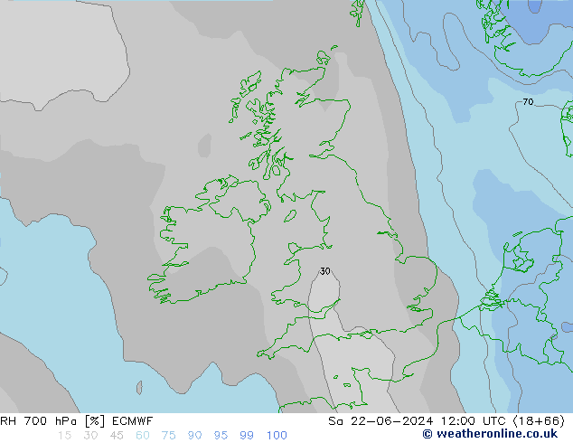 RH 700 гПа ECMWF сб 22.06.2024 12 UTC