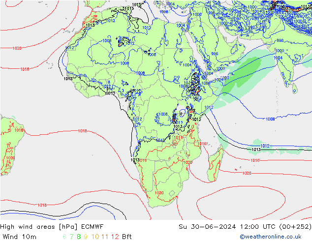 High wind areas ECMWF Su 30.06.2024 12 UTC