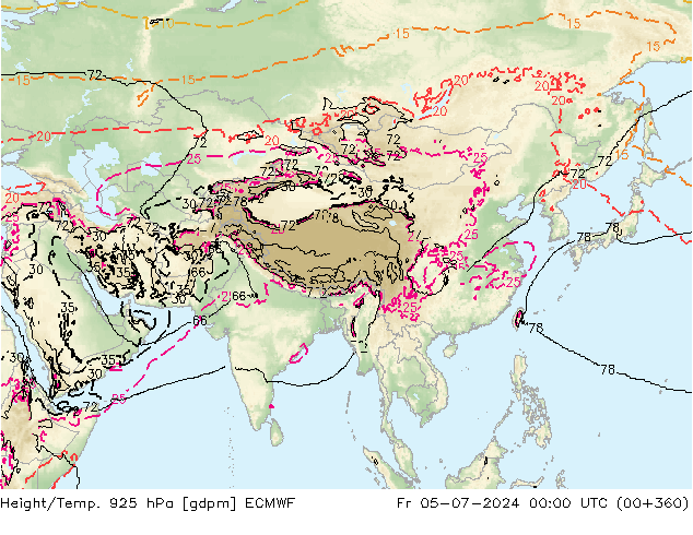 Height/Temp. 925 hPa ECMWF Fr 05.07.2024 00 UTC