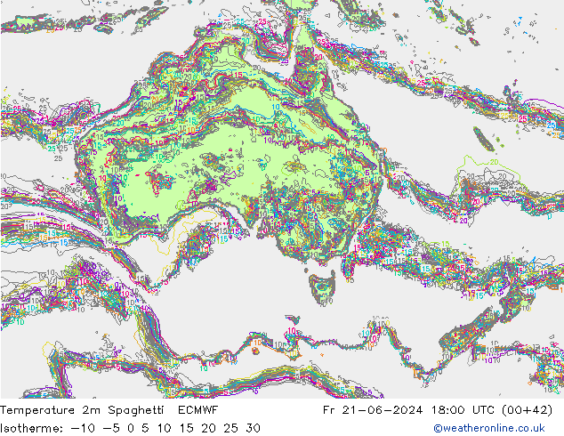 карта температуры Spaghetti ECMWF пт 21.06.2024 18 UTC