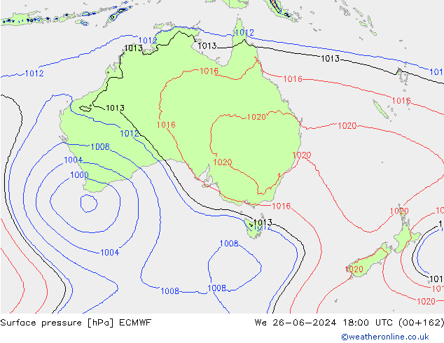 Luchtdruk (Grond) ECMWF wo 26.06.2024 18 UTC