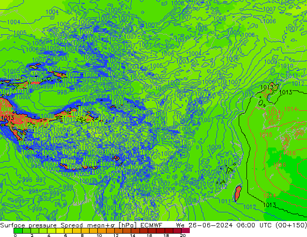 地面气压 Spread ECMWF 星期三 26.06.2024 06 UTC