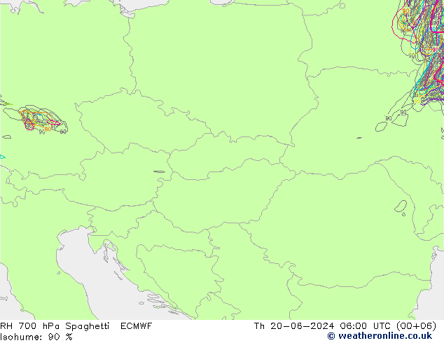 RH 700 hPa Spaghetti ECMWF gio 20.06.2024 06 UTC