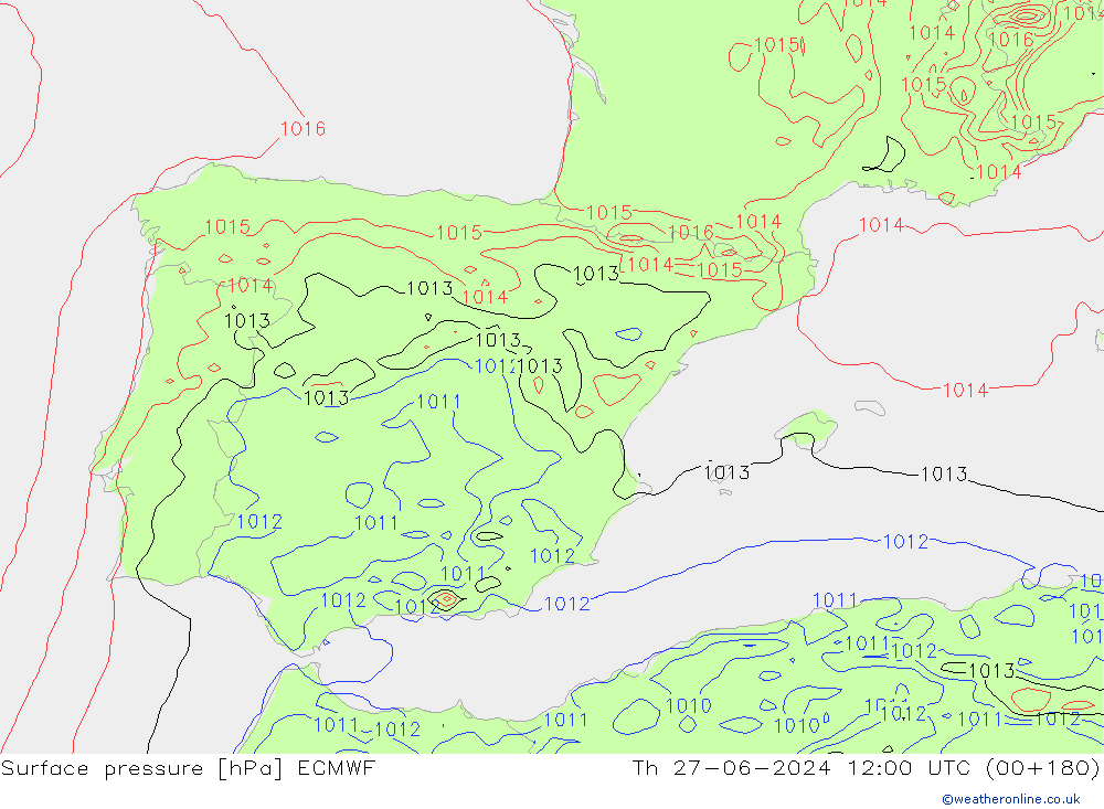 Atmosférický tlak ECMWF Čt 27.06.2024 12 UTC