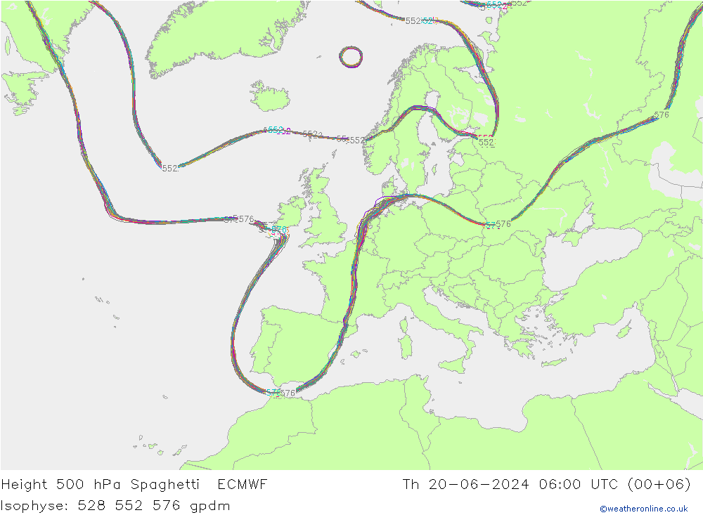 Geop. 500 hPa Spaghetti ECMWF jue 20.06.2024 06 UTC