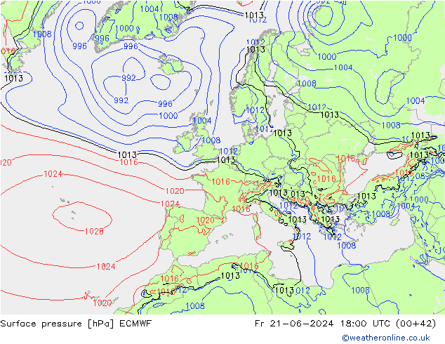 Bodendruck ECMWF Fr 21.06.2024 18 UTC