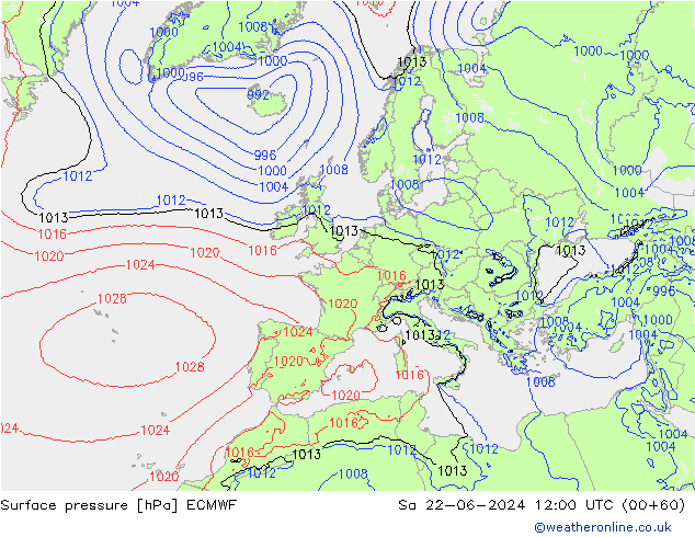 ciśnienie ECMWF so. 22.06.2024 12 UTC
