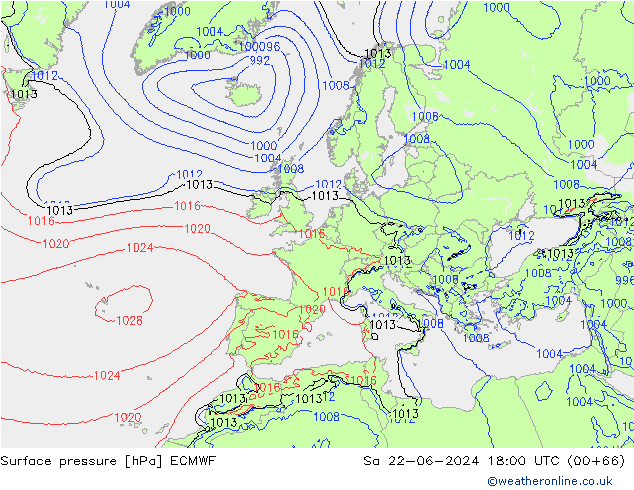 приземное давление ECMWF сб 22.06.2024 18 UTC