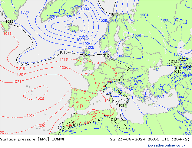Atmosférický tlak ECMWF Ne 23.06.2024 00 UTC