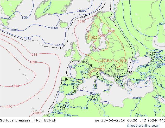 Bodendruck ECMWF Mi 26.06.2024 00 UTC