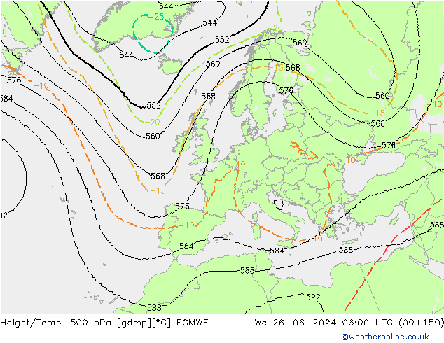 Hoogte/Temp. 500 hPa ECMWF wo 26.06.2024 06 UTC