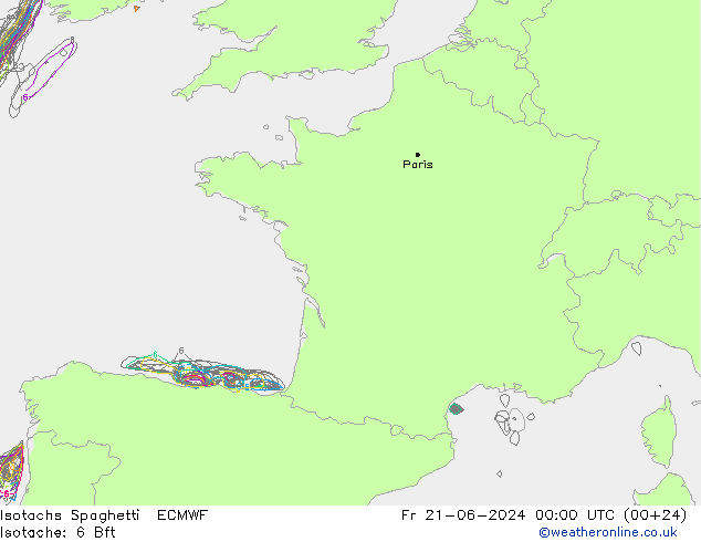 Isotachen Spaghetti ECMWF Fr 21.06.2024 00 UTC