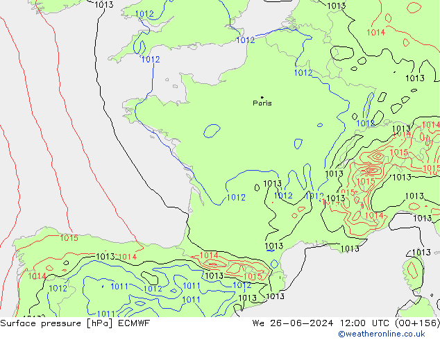 Atmosférický tlak ECMWF St 26.06.2024 12 UTC