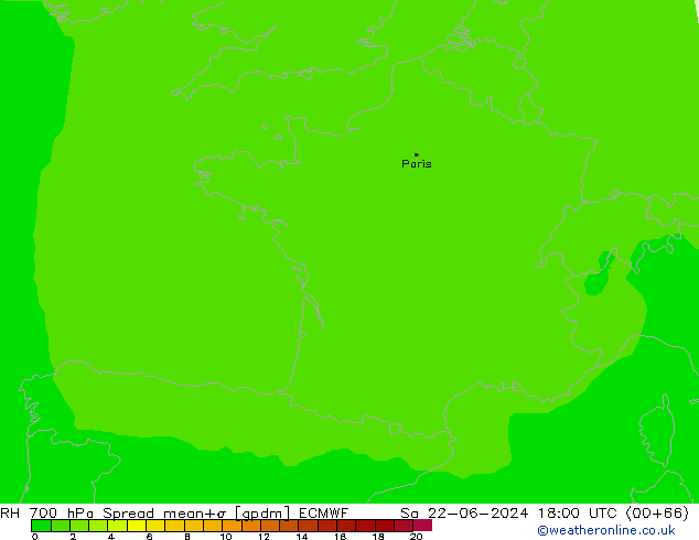 RH 700 hPa Spread ECMWF  22.06.2024 18 UTC