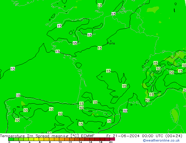 Temperaturkarte Spread ECMWF Fr 21.06.2024 00 UTC