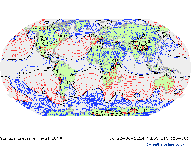 Surface pressure ECMWF Sa 22.06.2024 18 UTC