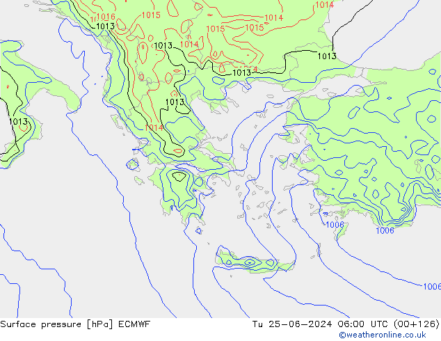 Surface pressure ECMWF Tu 25.06.2024 06 UTC