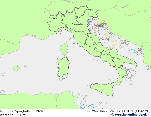 Isotachen Spaghetti ECMWF di 25.06.2024 06 UTC