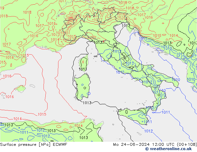 Luchtdruk (Grond) ECMWF ma 24.06.2024 12 UTC