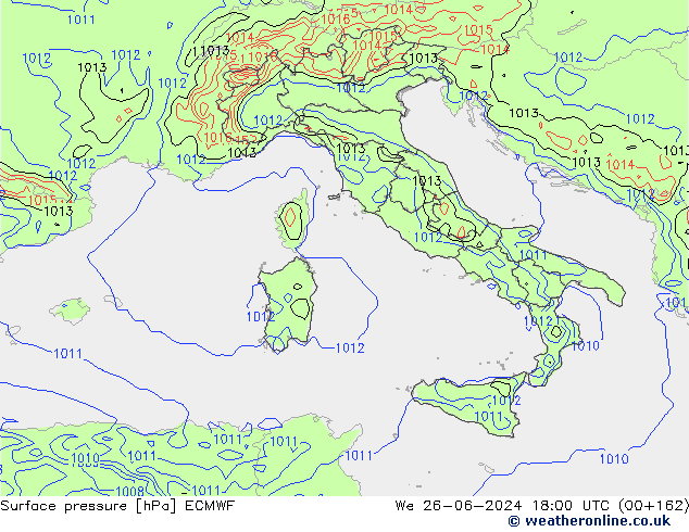 Atmosférický tlak ECMWF St 26.06.2024 18 UTC