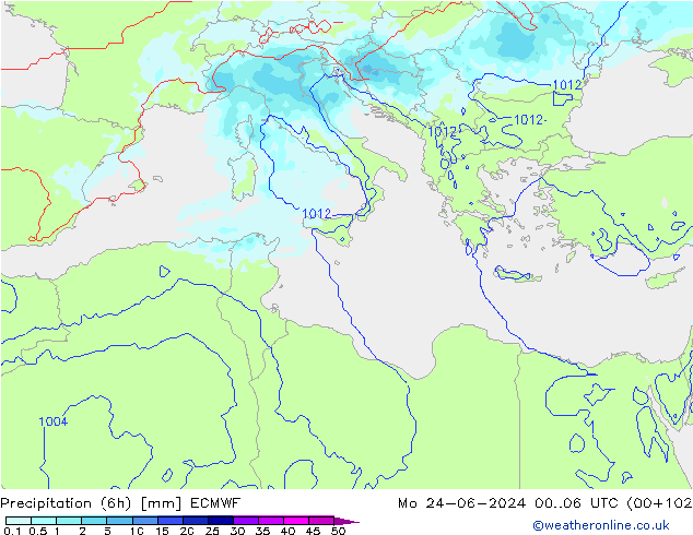 Precipitación (6h) ECMWF lun 24.06.2024 06 UTC