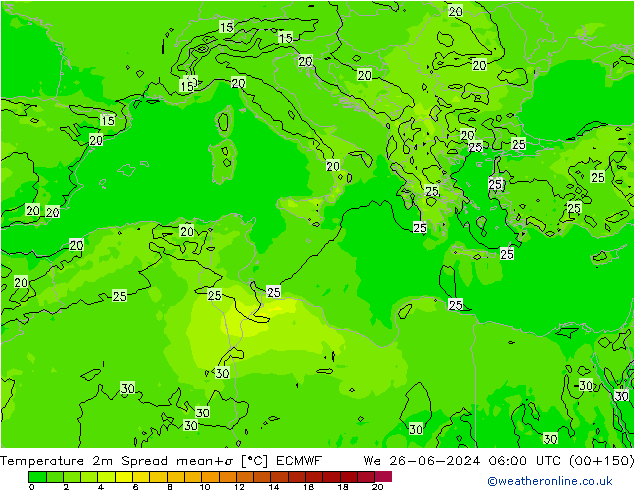 Temperature 2m Spread ECMWF We 26.06.2024 06 UTC