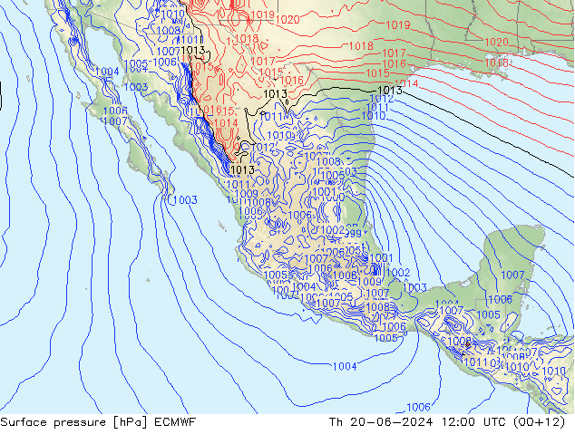 Presión superficial ECMWF jue 20.06.2024 12 UTC