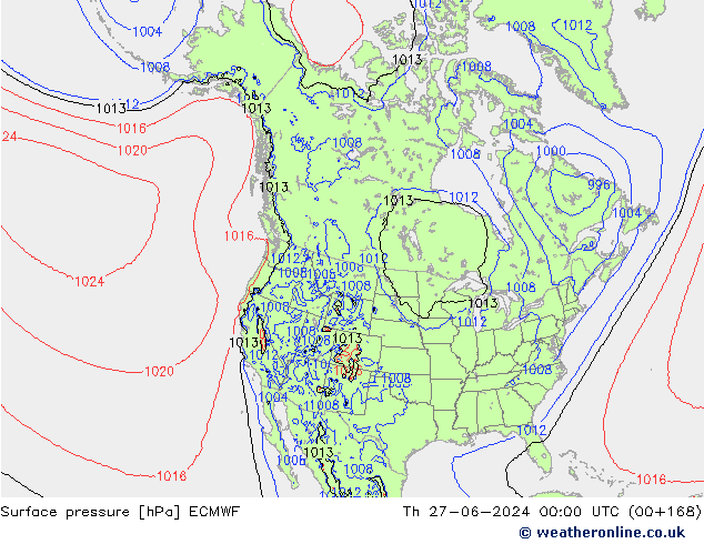 Surface pressure ECMWF Th 27.06.2024 00 UTC