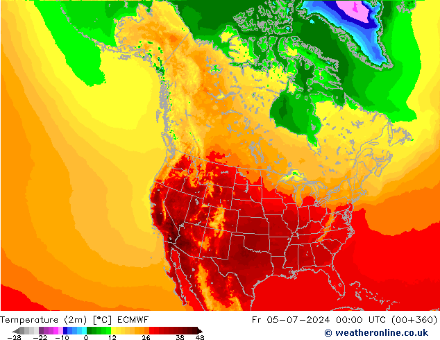 Sıcaklık Haritası (2m) ECMWF Cu 05.07.2024 00 UTC