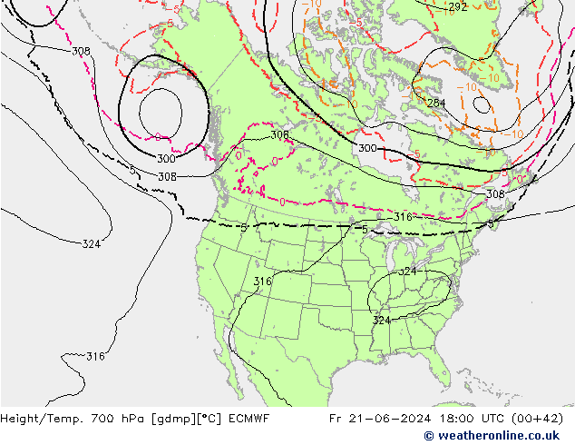 Height/Temp. 700 hPa ECMWF Fr 21.06.2024 18 UTC